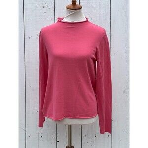 Eileen Fisher Hot Pink Raw Hem 100% Cotton Long Sleeved Shirt Top Sz M
